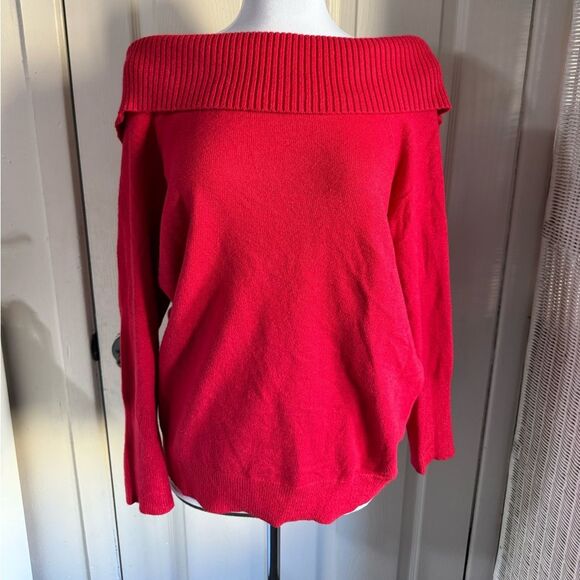 Torrid Pullover Off Shoulder Blouse Sweater Red Minimalist Longsleeve Size 1 - Picture 6 of 11